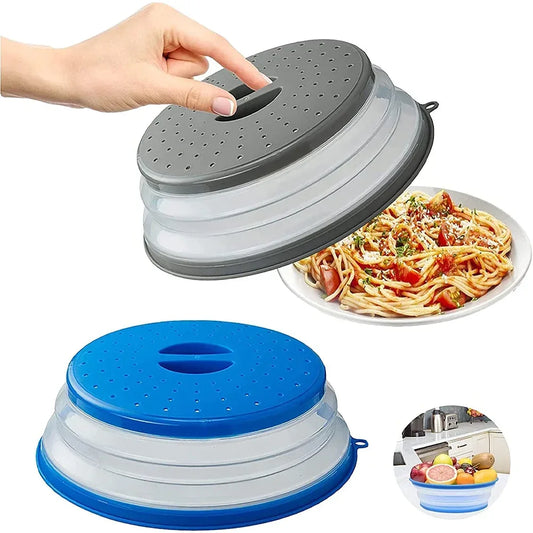 Silicone Microwave Splatter Cover Oil-Proof Splash-Proof Fresh-Keeping Cooking Lid with Hook Heating Folding Kitchen Accessory