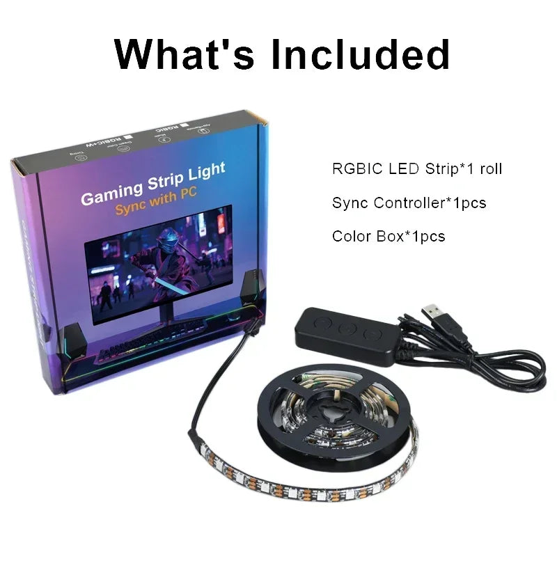 RGB Gaming Lights Strip Monitor Backlight LED Display Sync PC Atmosphere Screen APP Music Synchronization Decor Game Room Party