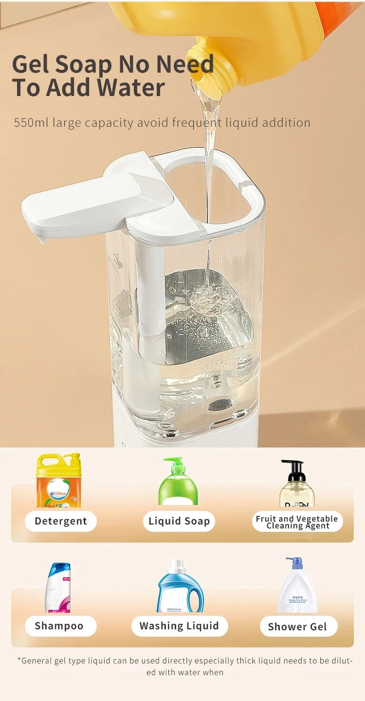 550ML Touchless Liquid Automatic Smart Sense Soap Dispenser Type-C Rechargeable/Battery Electric Hand Sanitizer Washing Machine