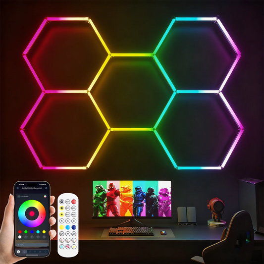 RGB hexagonal garage light, can be controlled by both APP and remote control, with multiple colors adjustable freely