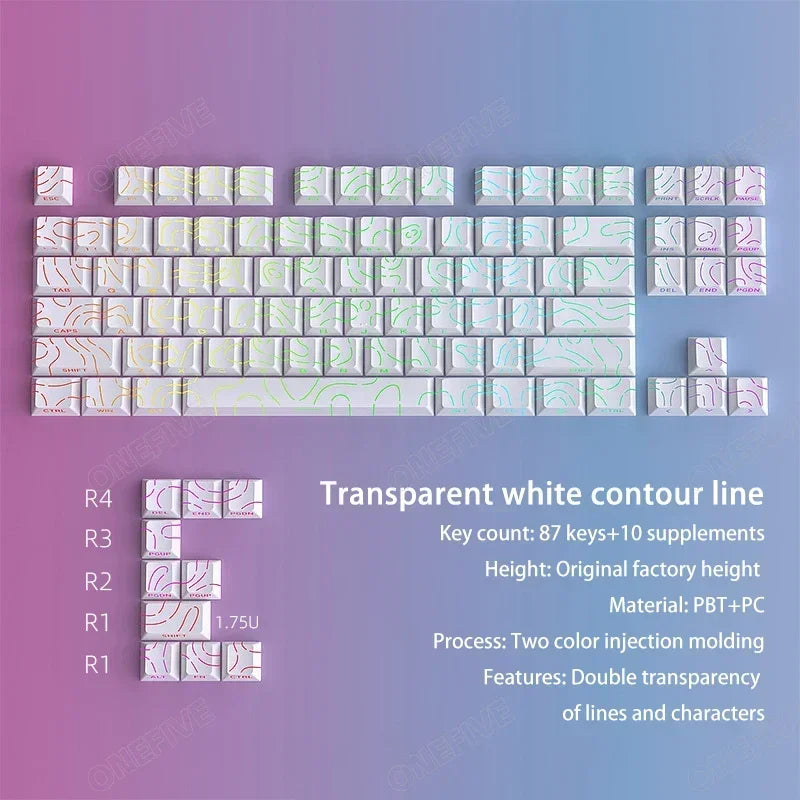 Contour 4.0 Side 97 Key Gaming Mechanical Keyboard Key Cap Engraved Keycap PBT Translucent White For Magnetic Switch