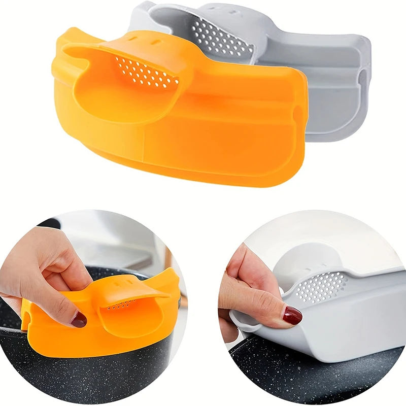 Silicone Pot Side Drainage Guide Nozzle Anti-Spill Cute Duckbill Shape Kitchen Soup Pouring Funnel Clip Spaghetti Funnel Filter