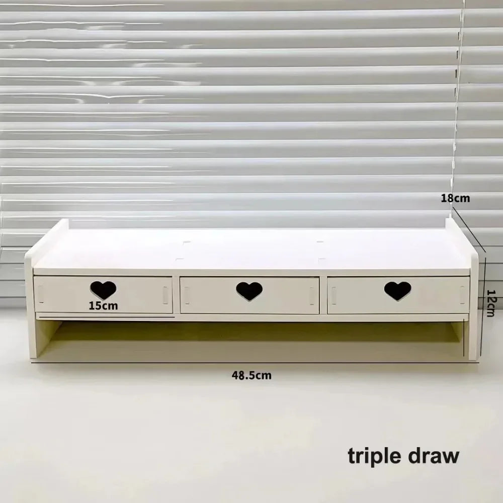 Desktop Storage Drawer Wooden Computer Laptop Elevated Stand with Drawers Creative Dormitory Office Desk Organizer Storage Rack