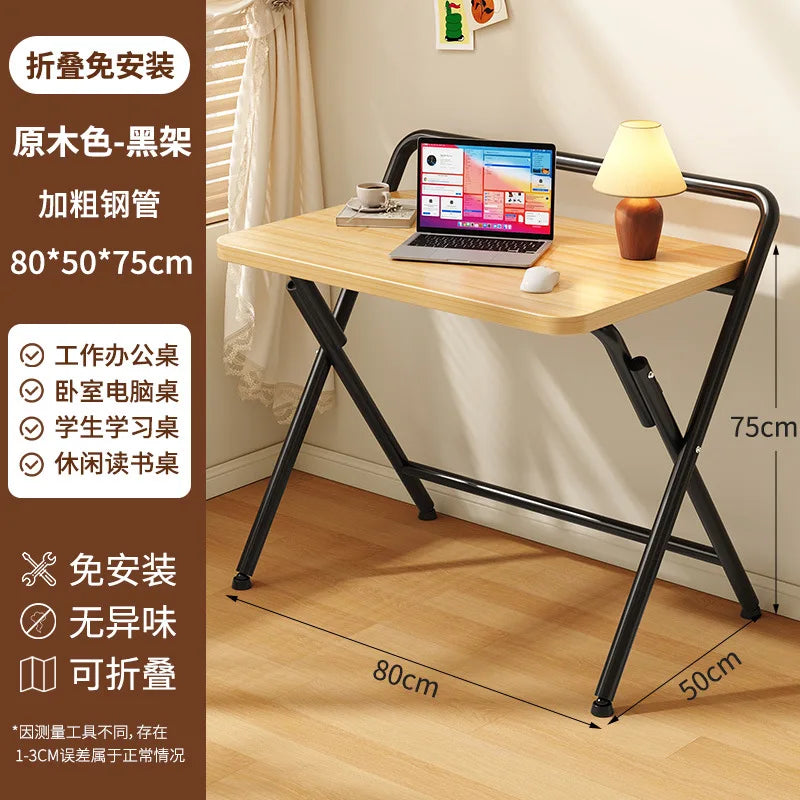 Foldable Computer Study Desk, Student Home Writing Desk, Small Apartment Simple Office Table,  Double-Layer  Functional Desk