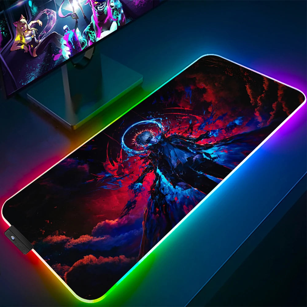 Jujutsu Kaisen Anime RGB Pc Gamer Keyboard Mouse Pad Gojo Satoru Mousepad LED Glowing Mouse Mats Rubber Gaming Computer Mats Xxl