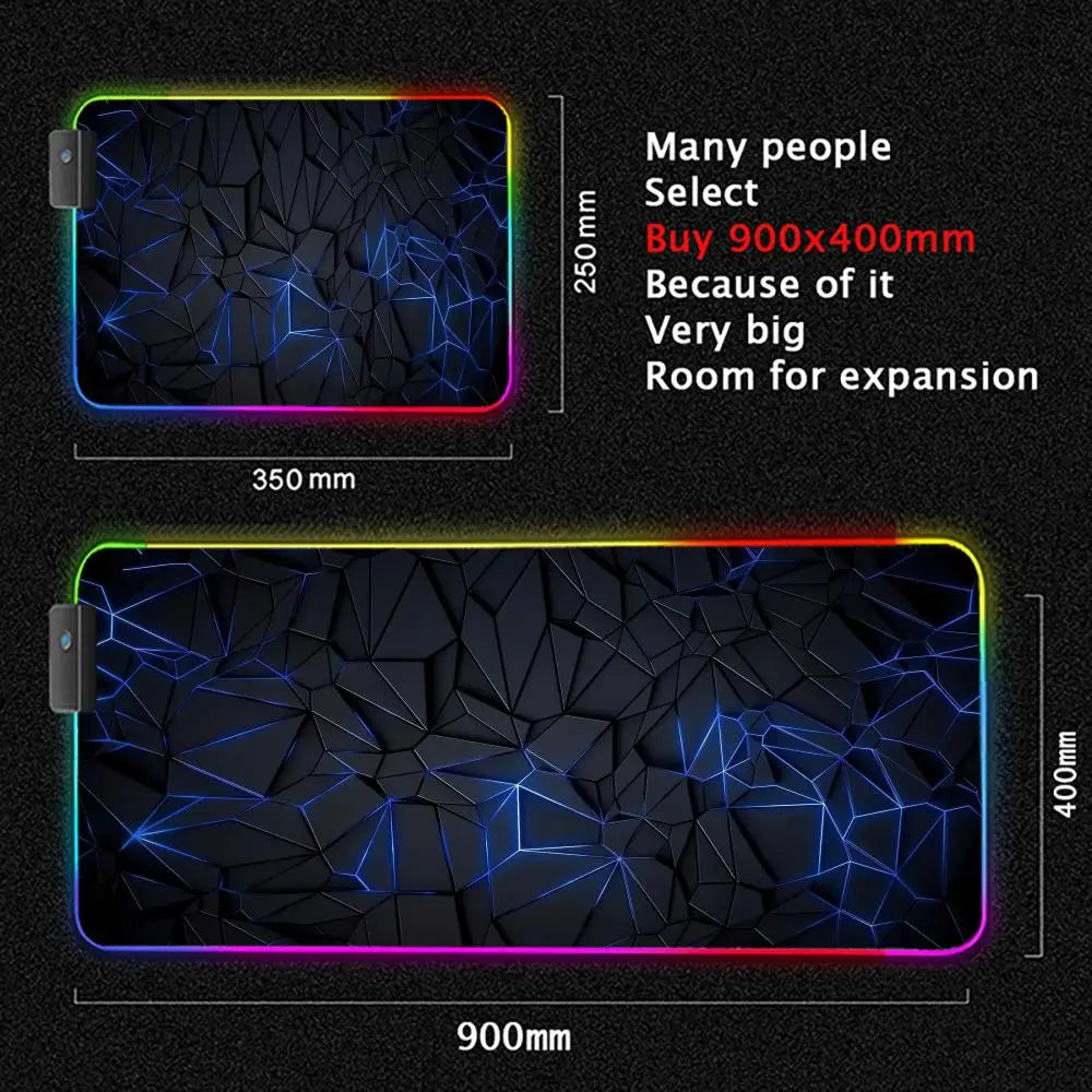 Geometric Art Mouse Pad XXL RGB Gaming MousePad HD Gamer Accessories Large LED Light MousePads PC Computer Carpet With Backlit