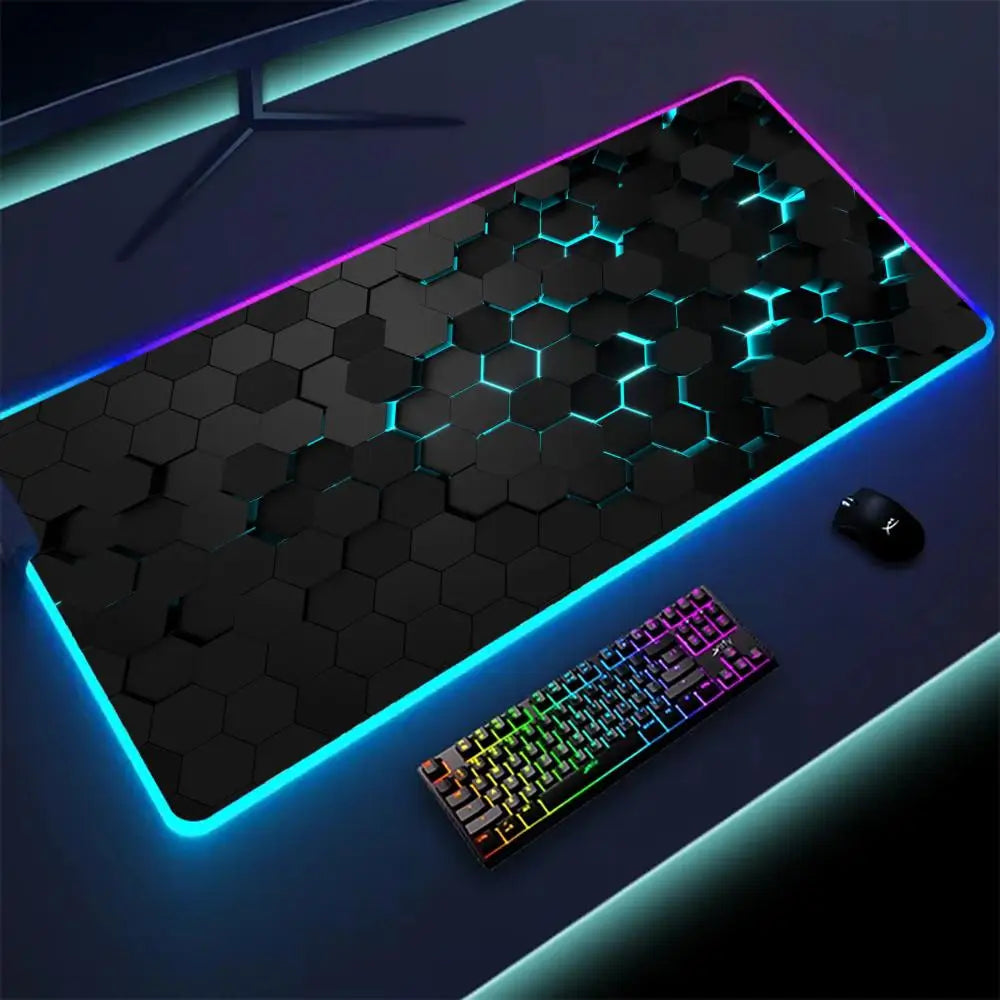 Geometric Art Mouse Pad XXL RGB Gaming MousePad HD Gamer Accessories Large LED Light MousePads PC Computer Carpet With Backlit