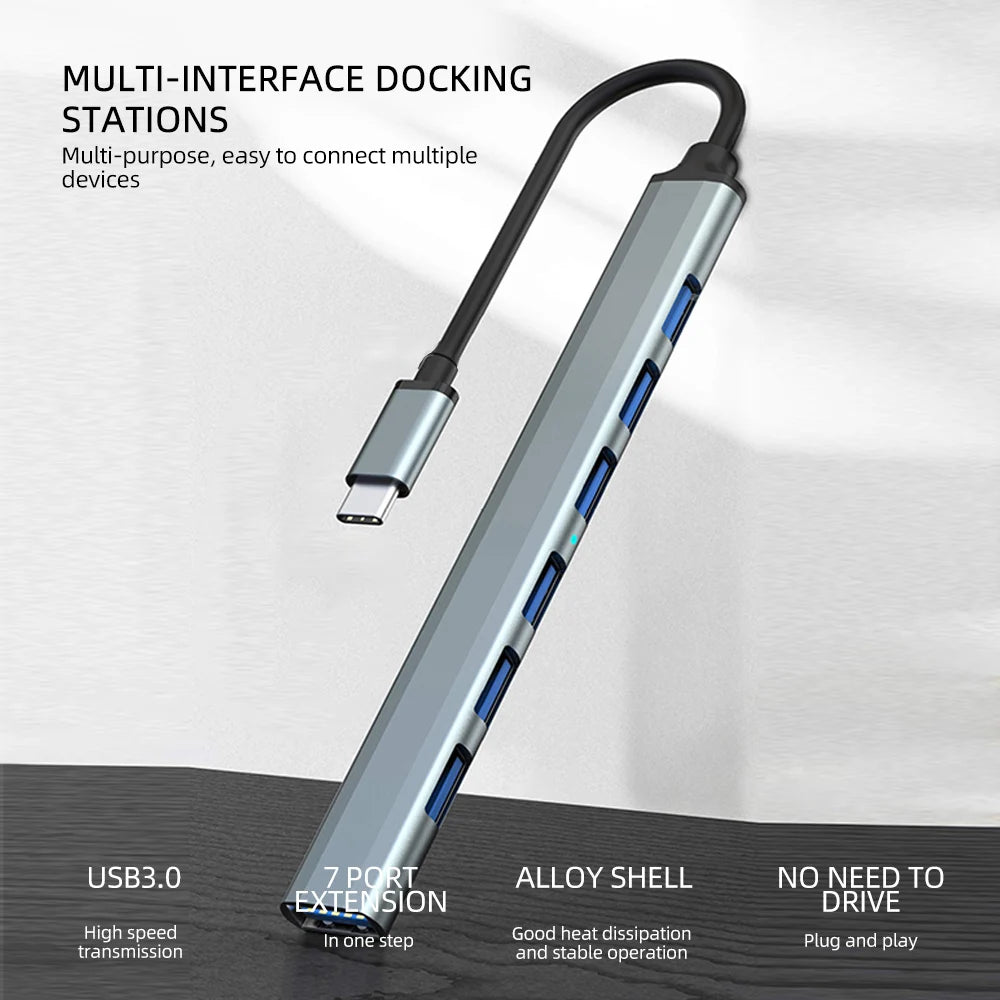 7-in-1 USB C Docking Station USB 3.0 HUB Type C HUB Adapter 5Gbps High Speed USB C Splitter OTG Adapter for PC Laptop Macbook