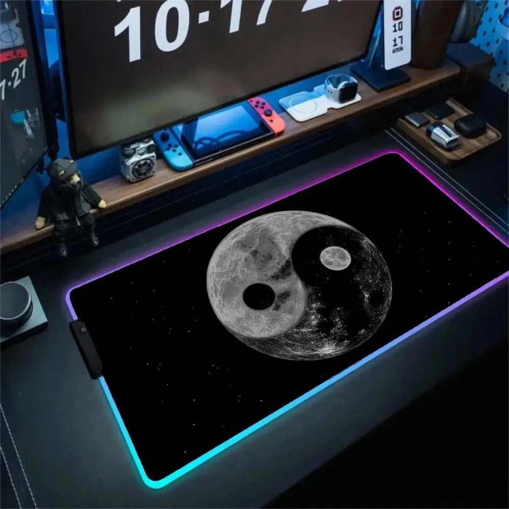 Yin-Yang Style Mouse Pad XXL RGB Gaming Mouse Pad Gamer Accessories Large LED Light Mousepads PC Computer Desk Mat with Backlit