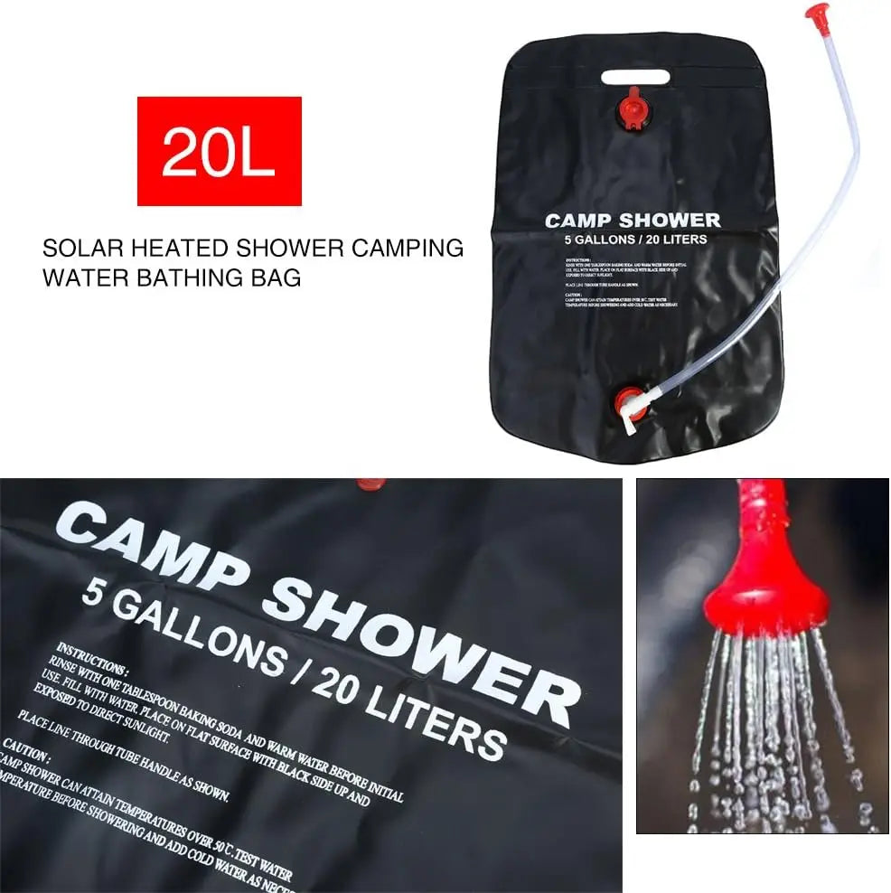 Camping Shower Solar Shower Bag, 20 L Camping Shower Set, Solar Shower Camping, Portable Solar Water Bag, for Hiking/Camping/Poo