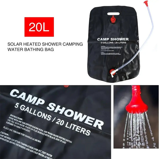Camping Shower Solar Shower Bag, 20 L Camping Shower Set, Solar Shower Camping, Portable Solar Water Bag, for Hiking/Camping/Poo