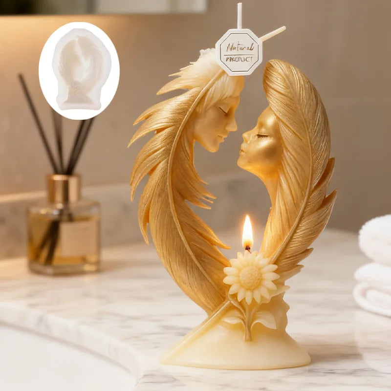 Rose Couple Sculpture Candle Mold, Silicone Mold for Handmade Wax Candles, Wedding Favors & Gift Set Making