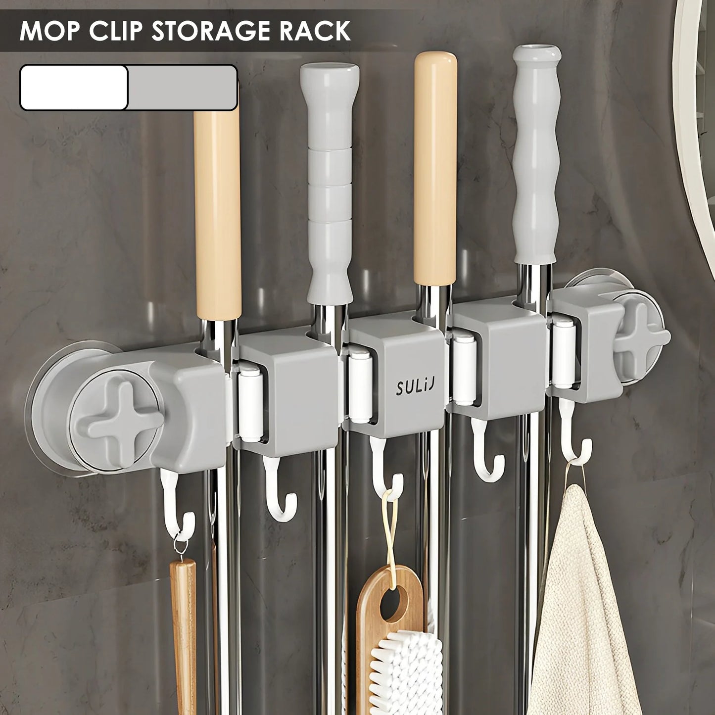 Upgrade Broom Holder Multifunctional Magic Mop Holder With Vacuum Suction Cup Wall-Mounted Broom Drain Bathroom Organizer NEW