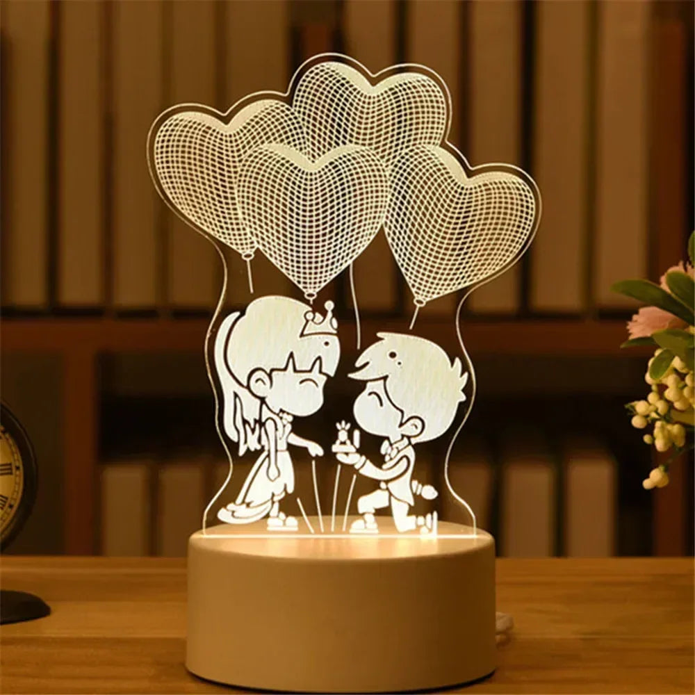 Romantic Love 3D Acrylic Neon Sign USB Led Lamp for Home Children's Night Lights Table Lamp Birthday Valentines Day Bedside Lamp