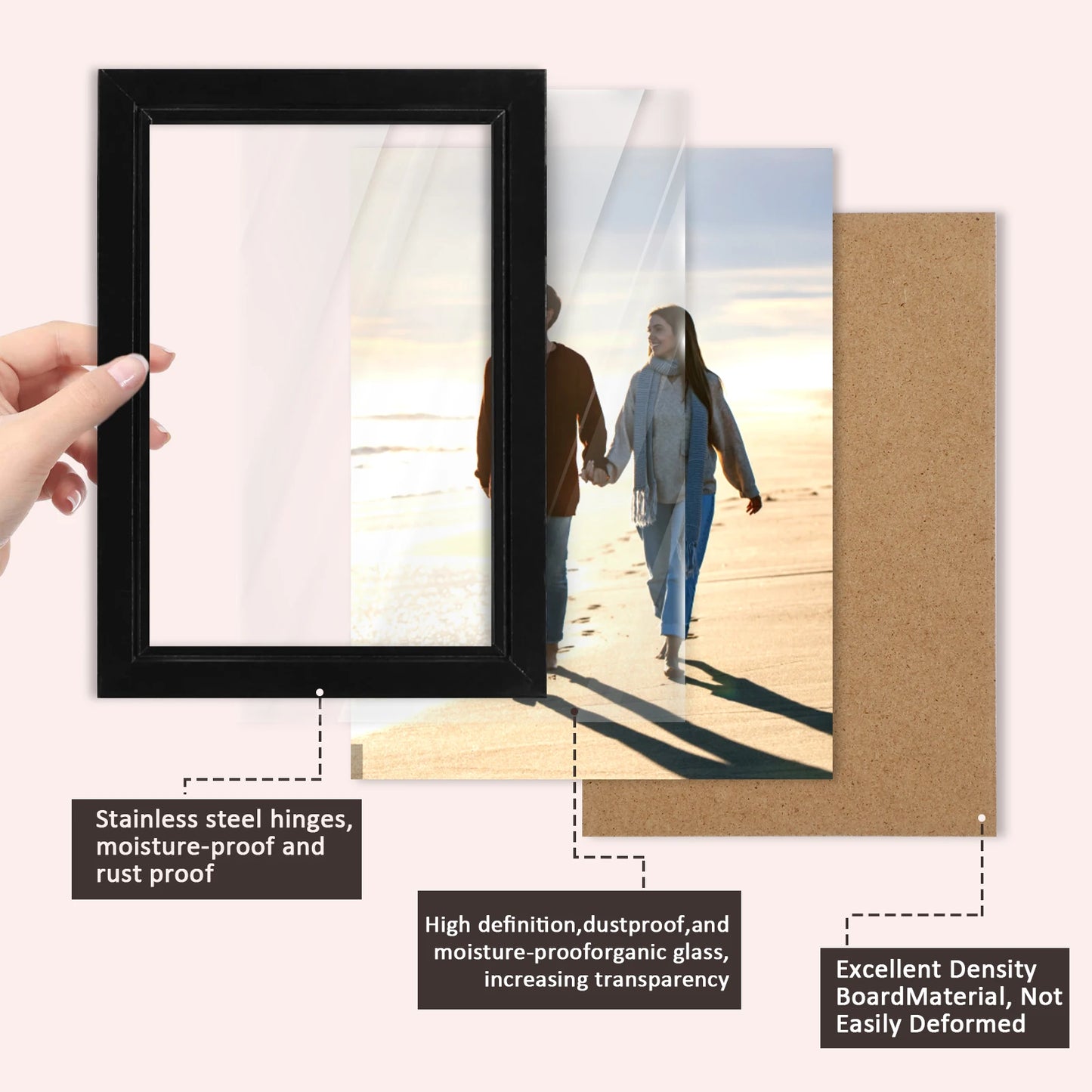 Wooden Photo Frame Foldable Hinged Picture Frame Table Ornament Souvenir for Bedside Bookshelf Office Picture Album Storage Box