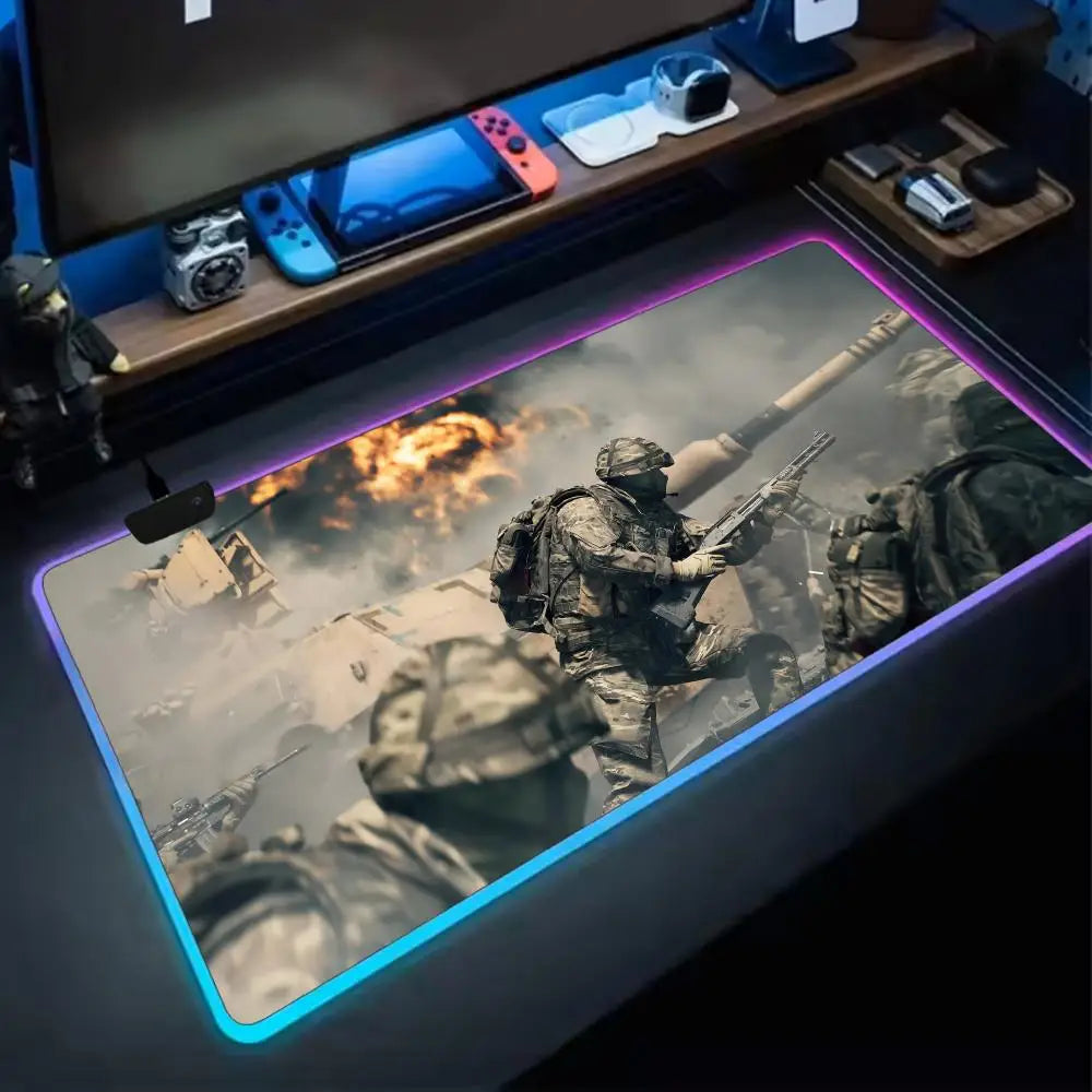 Cool Battlefield 6 Mouse Pad RGB Gaming Mouse Pad XXL, Extended Surface, Non-Slip, Smooth, LED Lights, Perfect Desk Mat
