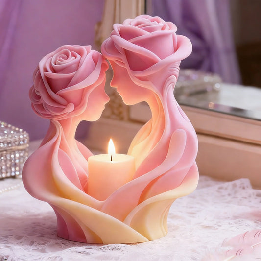 Rose Couple Sculpture Candle Mold, Silicone Mold for Handmade Wax Candles, Wedding Favors & Gift Set Making