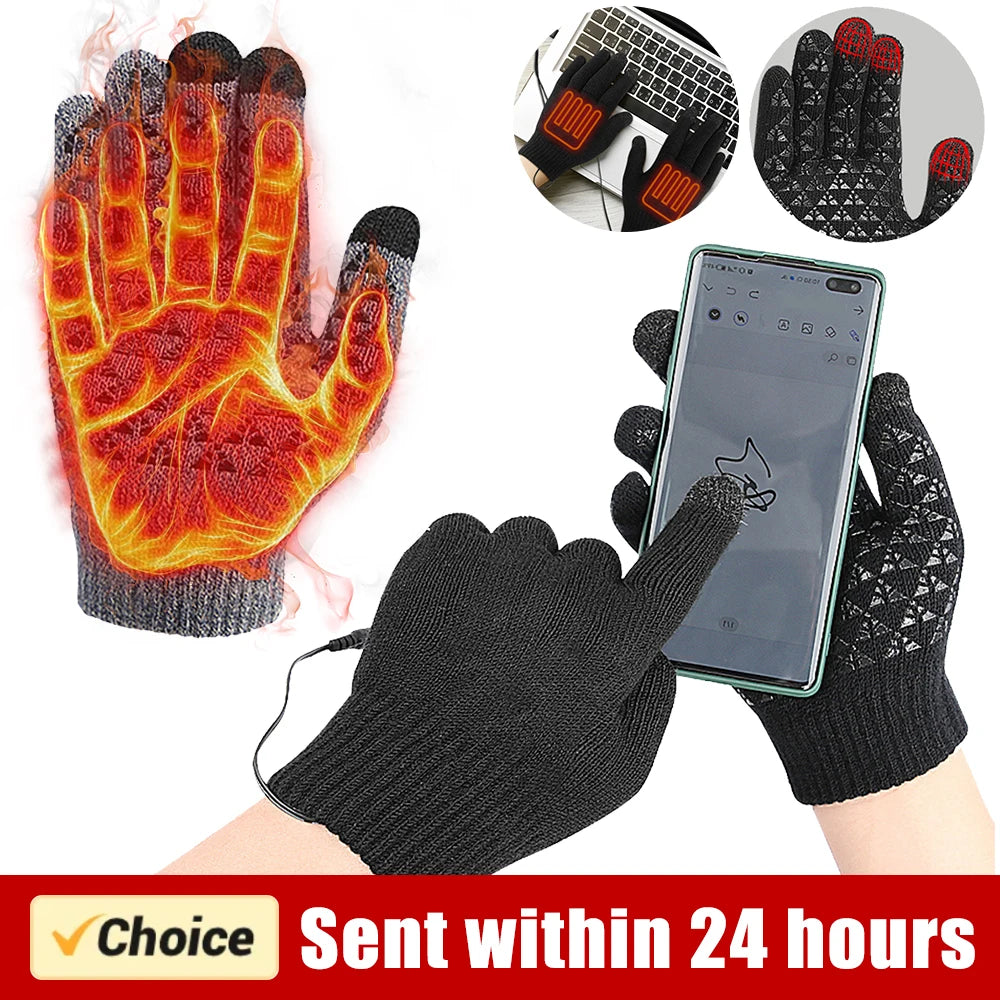 Electric Heated Gloves Winter Warm Gloves USB Touch Screen Gloves Motorcycle Snowboard Cycling Hand Warmer for Driving Skiing