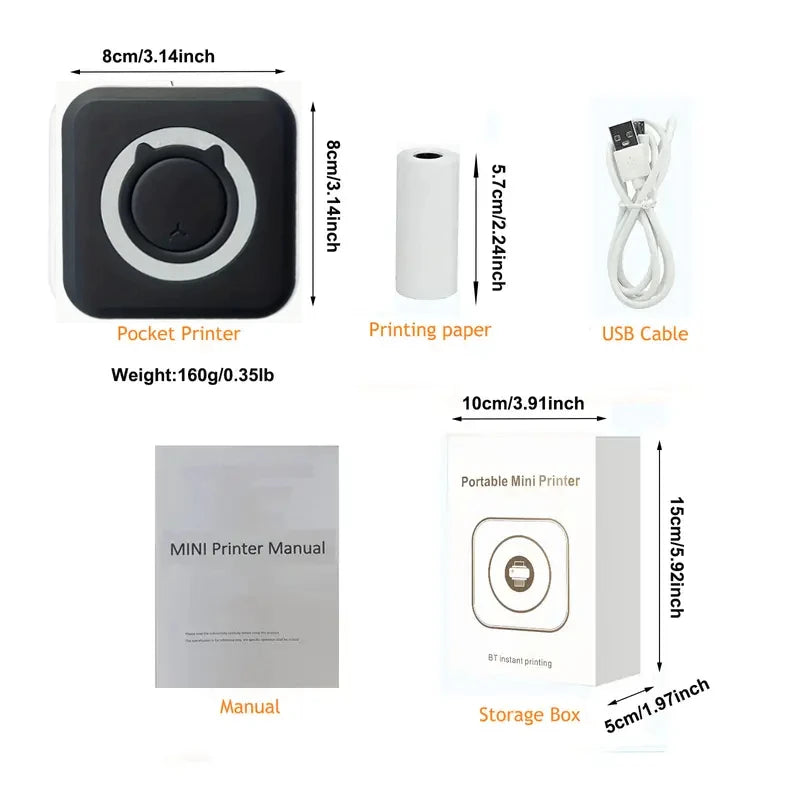 Portable Mini Thermal Printer Wirelessly BT 203dpi Photo Label Memo Wrong Question Printing With USB Cable Imprimante Portable