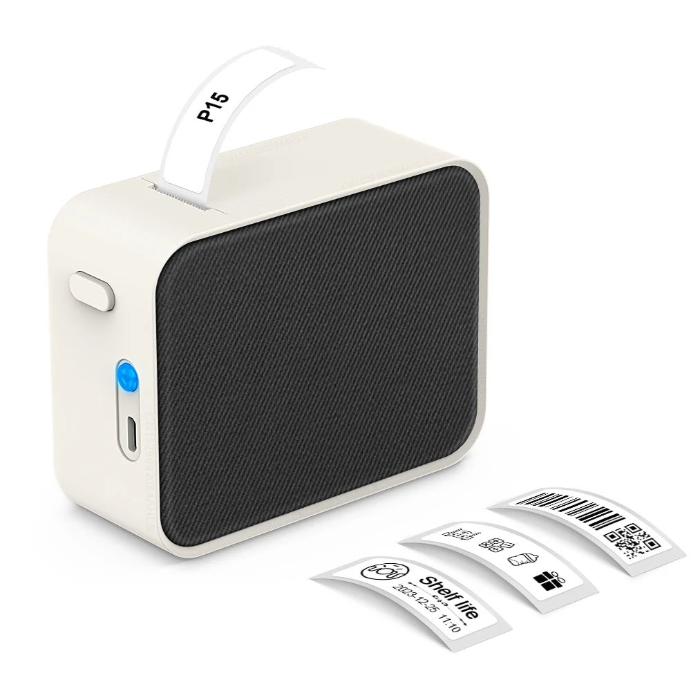Mini Thermal Printer P15 Label Printer Portable Bluetooth Adhesive Sticker Labeller Inkless Labeling Machine with Thermal Paper