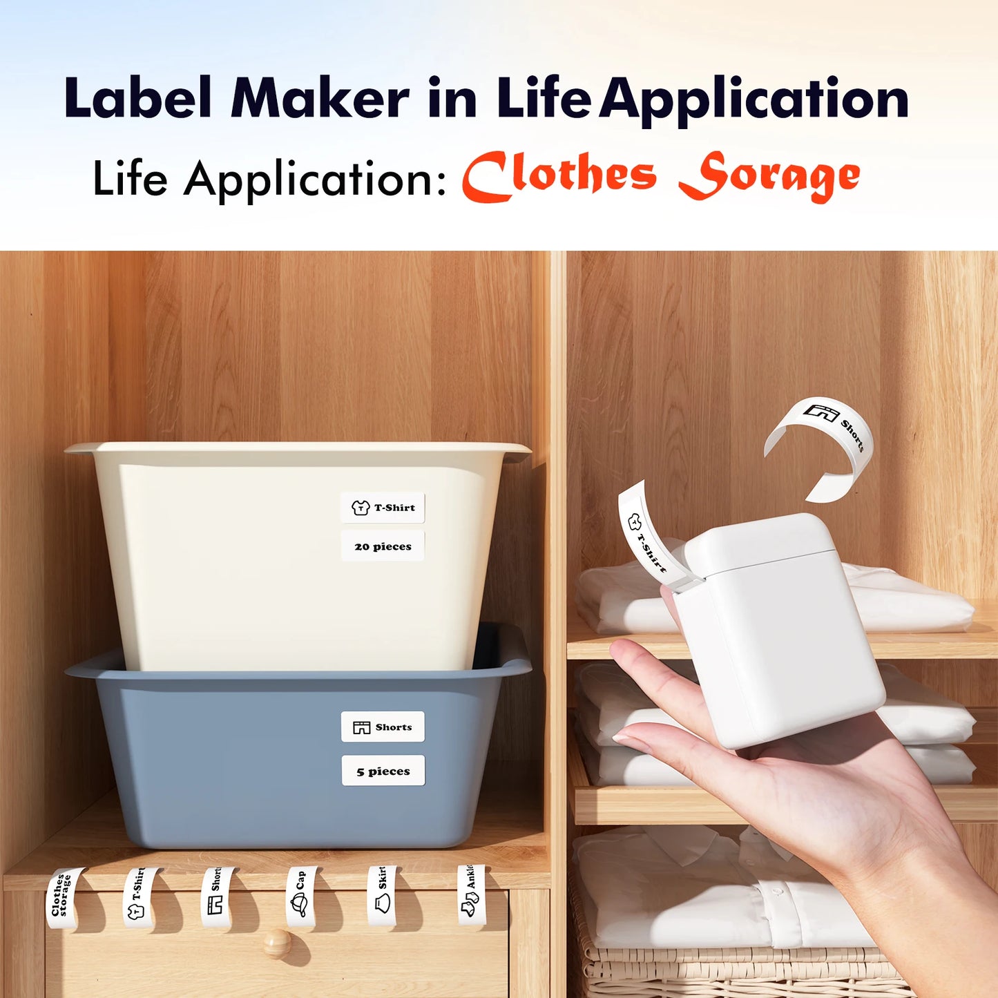 Mini Label Printer， Portable Thermal Printer ，Self-Adhesive Sticker Labeling Machine， Wireless Bluetooth，Inkless Printer