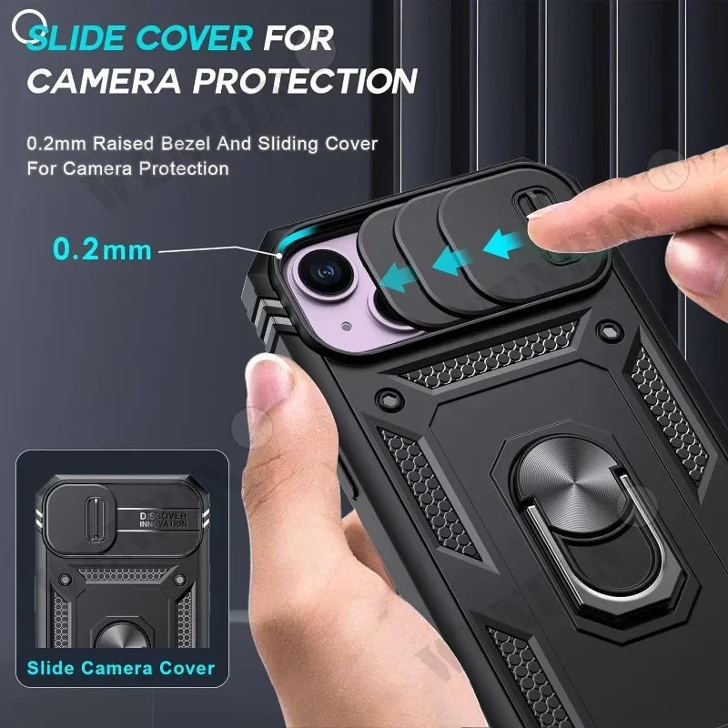 Case For iPhone 17 Pro Max 16 15 14 13 Pro Max 16E Heavy Duty With Camera 360 Degree Kickstand Cover Capa Fundas