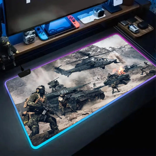 Cool Battlefield 6 Mouse Pad RGB Gaming Mouse Pad XXL, Extended Surface, Non-Slip, Smooth, LED Lights, Perfect Desk Mat