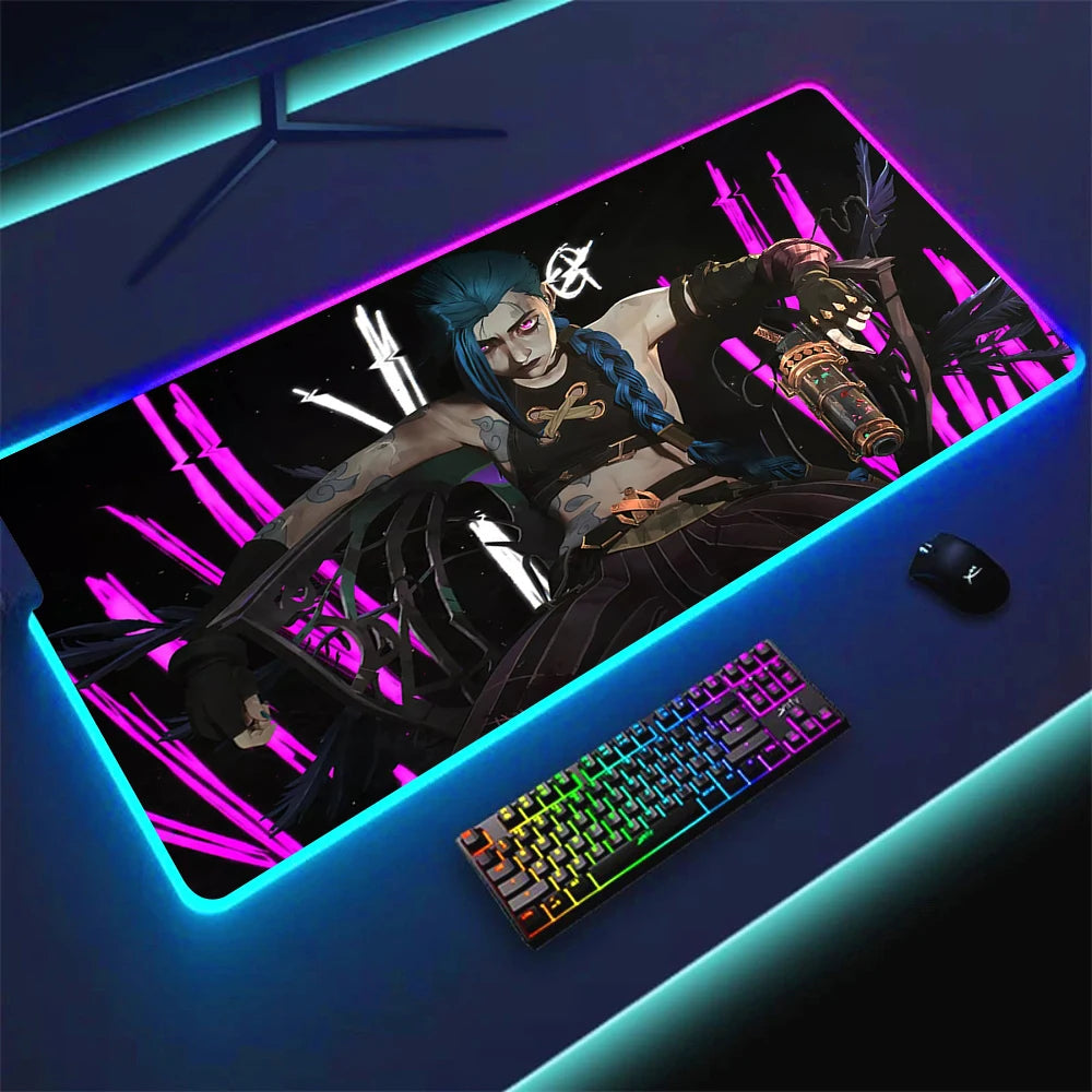 JINX VI RGB Gaming Mouse Pad 900x400mm Anime Arcane Mats League of Legends Gamer Carpet Rug LOL Large Keyboard LED Cool Desk Mat
