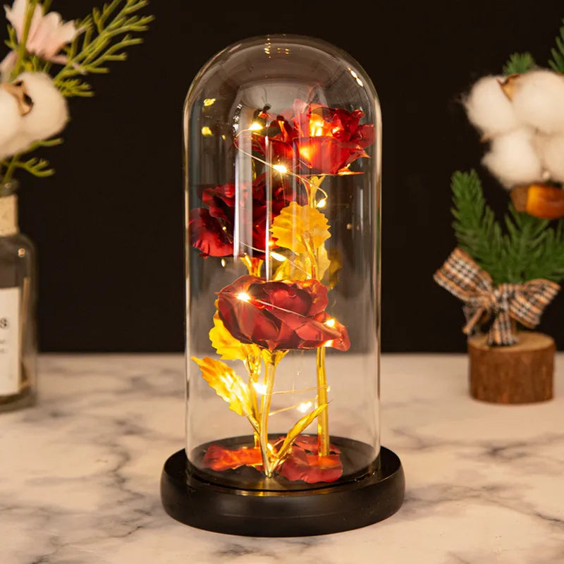 Glass Rose Flower for Women，Light Up Rose in A Glass Dome,Rose Gifts for Christmas， Anniversary，Wedding，Valentines，Birthday