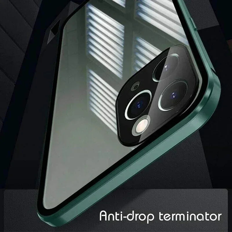 Double Sided Buckle Magnetic Glass Case For iPhone 17 16 15 14 13 12 Pro Max Air Mini Plus 360° Full Body Protection Phone Cover