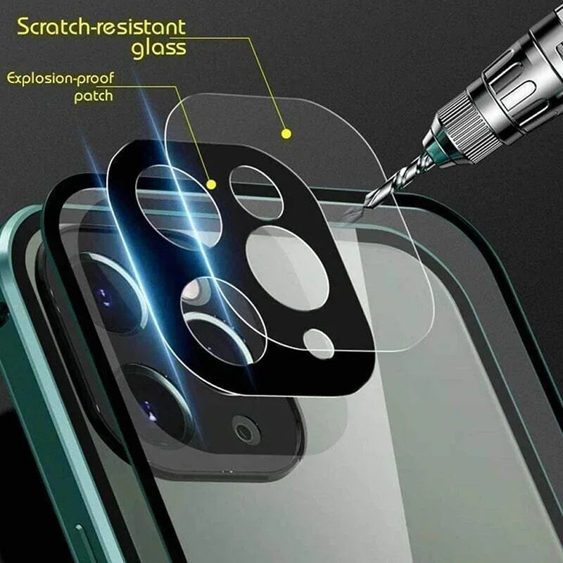 Double Sided Buckle Magnetic Glass Case For iPhone 17 16 15 14 13 12 Pro Max Air Mini Plus 360° Full Body Protection Phone Cover
