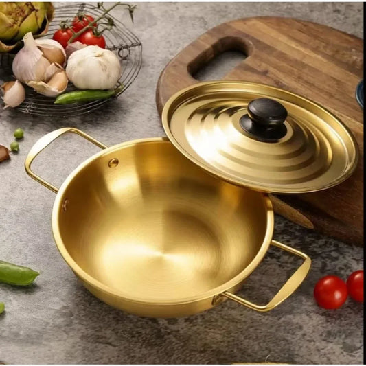 Gold Color Pot with Lid Double Ear Kitchen Pot Instant Noodles Pots Single Person Small Hot Pot Seafood Pots Household Stockpot