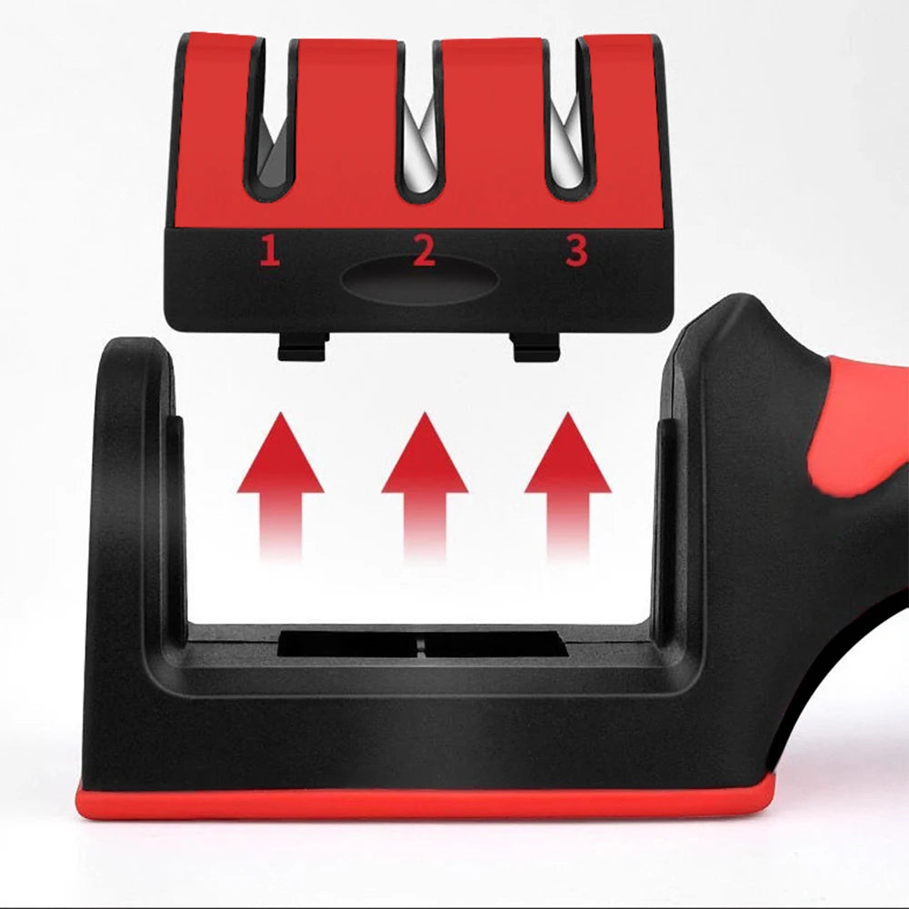 3 Stage Knife Sharpeners for Kitchen Knives 4 in1 Kitchen Knife Sharpener – Ergonomic and Easy to Use Knife Sharpening Kit