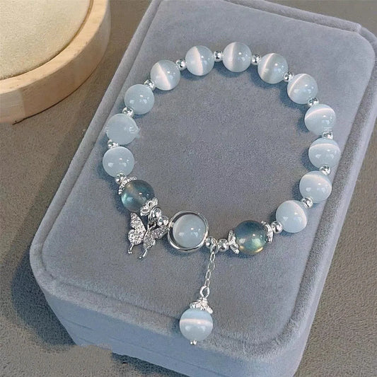 925 Sterling Silver Blue Treasure Moonlight Stone Crystal Bracelet for Women Luxury Elastic Hand Jewelry Fashion Gifts