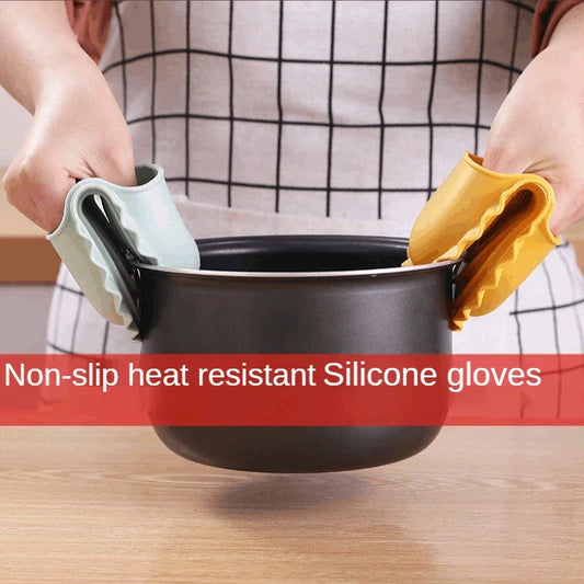 Silicone Heat Resistant Gloves Clips Dish Hold Anti-slip Oven Glove Mitts BBQ Tray Pot Dish Bowl Holder Kitchen Accessories
