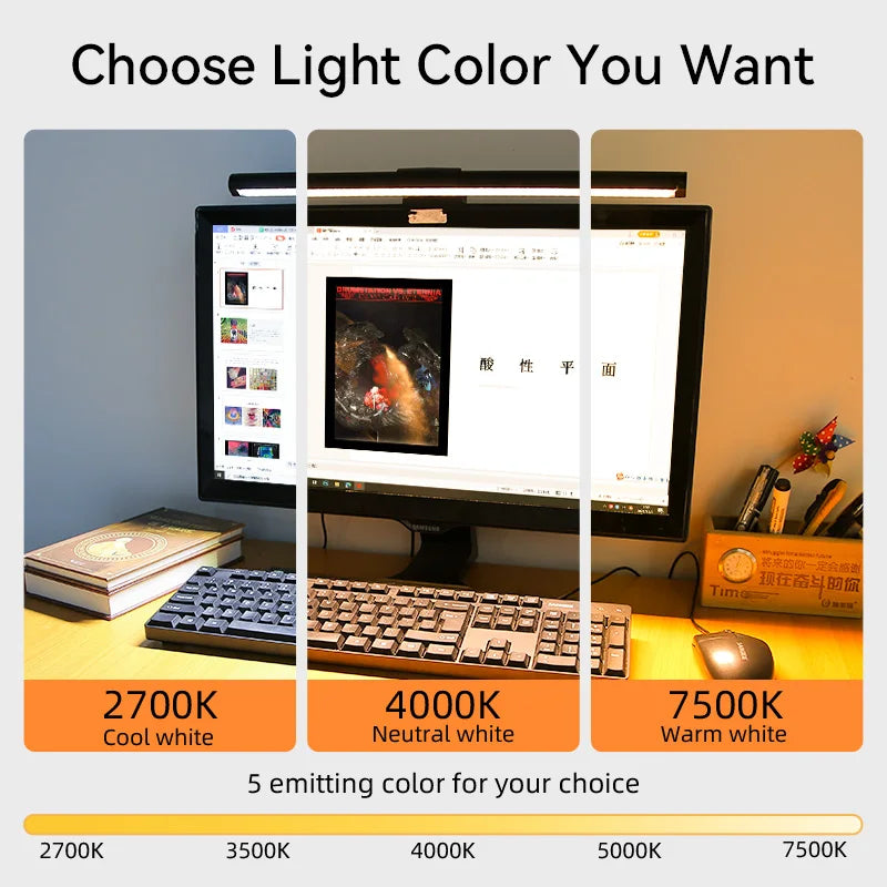 Computer Monitor Light Bar RGB Rhythm Screen Hanging Lights Stepless Dimming Desk Lamp For Study Reading Gaming Table Lighting