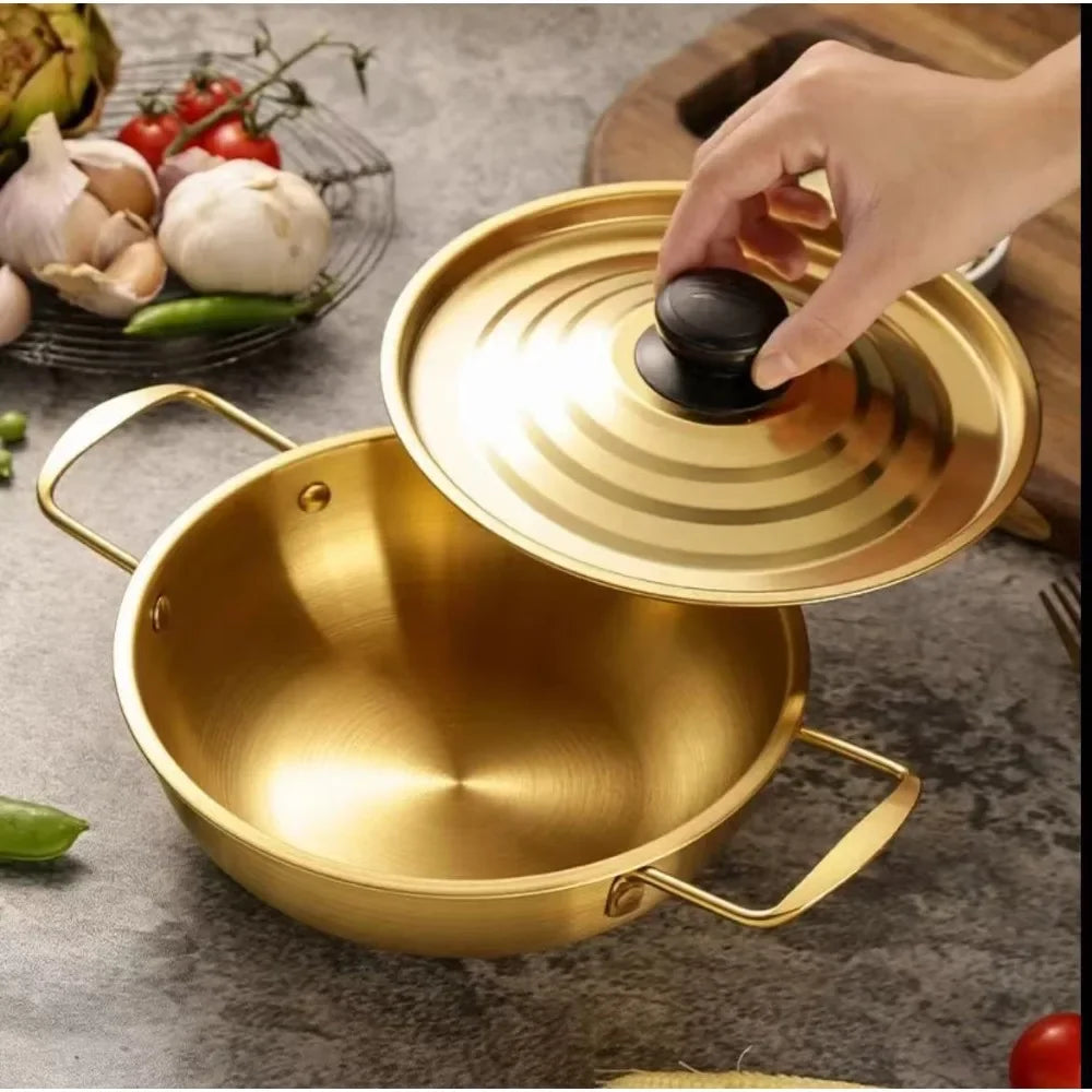 Gold Color Pot with Lid Double Ear Kitchen Pot Instant Noodles Pots Single Person Small Hot Pot Seafood Pots Household Stockpot
