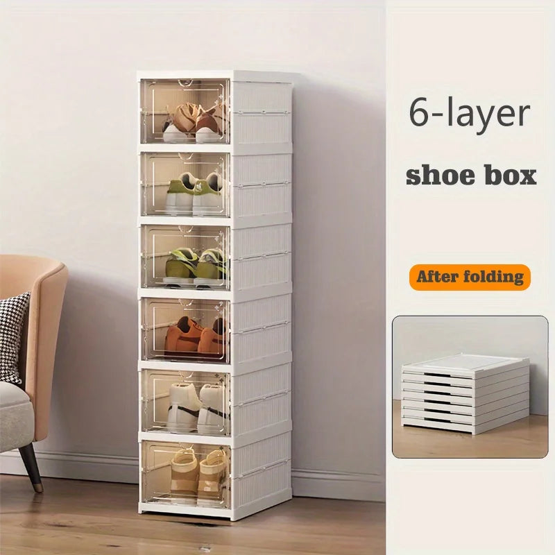 Stackable Shoe Organizer -Dustproof Storage Cabinet with Doors - Durable Plastic Boot and Accessory Rack