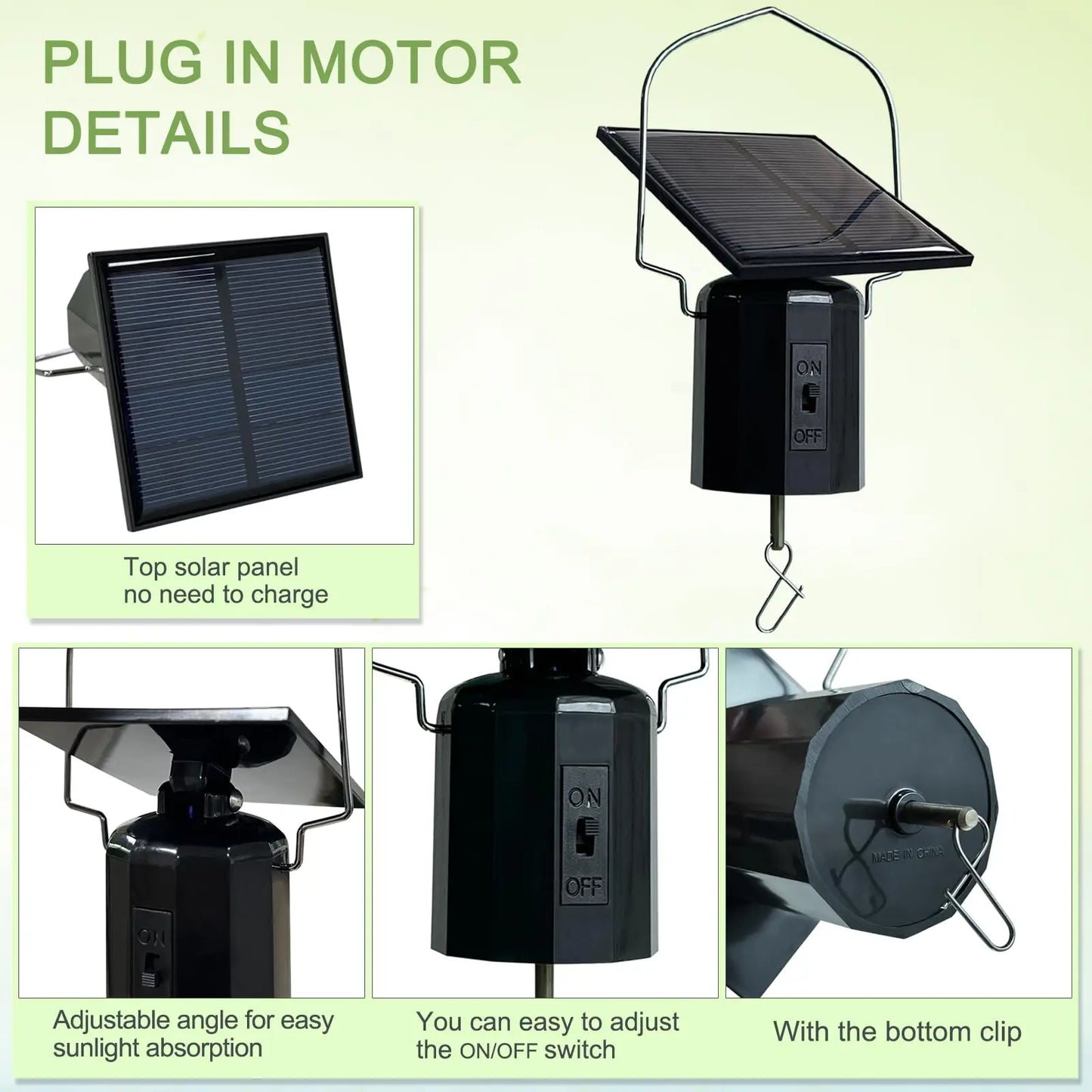 Wind Spinner Solar Motor with Hook Solar Powered Wind Chime Ornament Rotating Outdoor Decor Wind Spinner Solar Motor