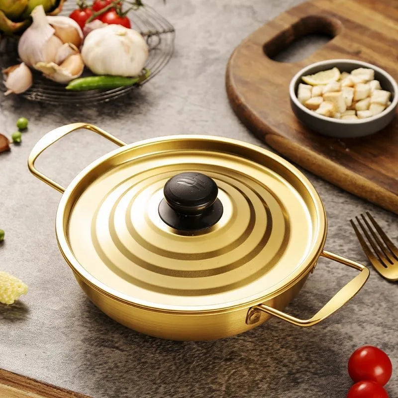 Gold Color Pot with Lid Double Ear Kitchen Pot Instant Noodles Pots Single Person Small Hot Pot Seafood Pots Household Stockpot