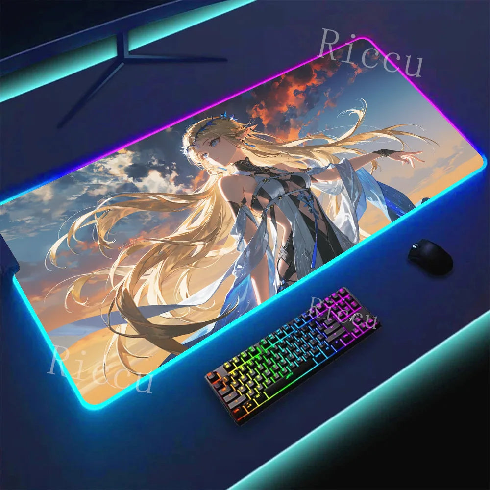 RGB HD Cartethyia Wuthering Waves MousePad Game Laptop Play Mat Extra Large Kawaii Non-slip MousePad Gaming Accessories E-Sports