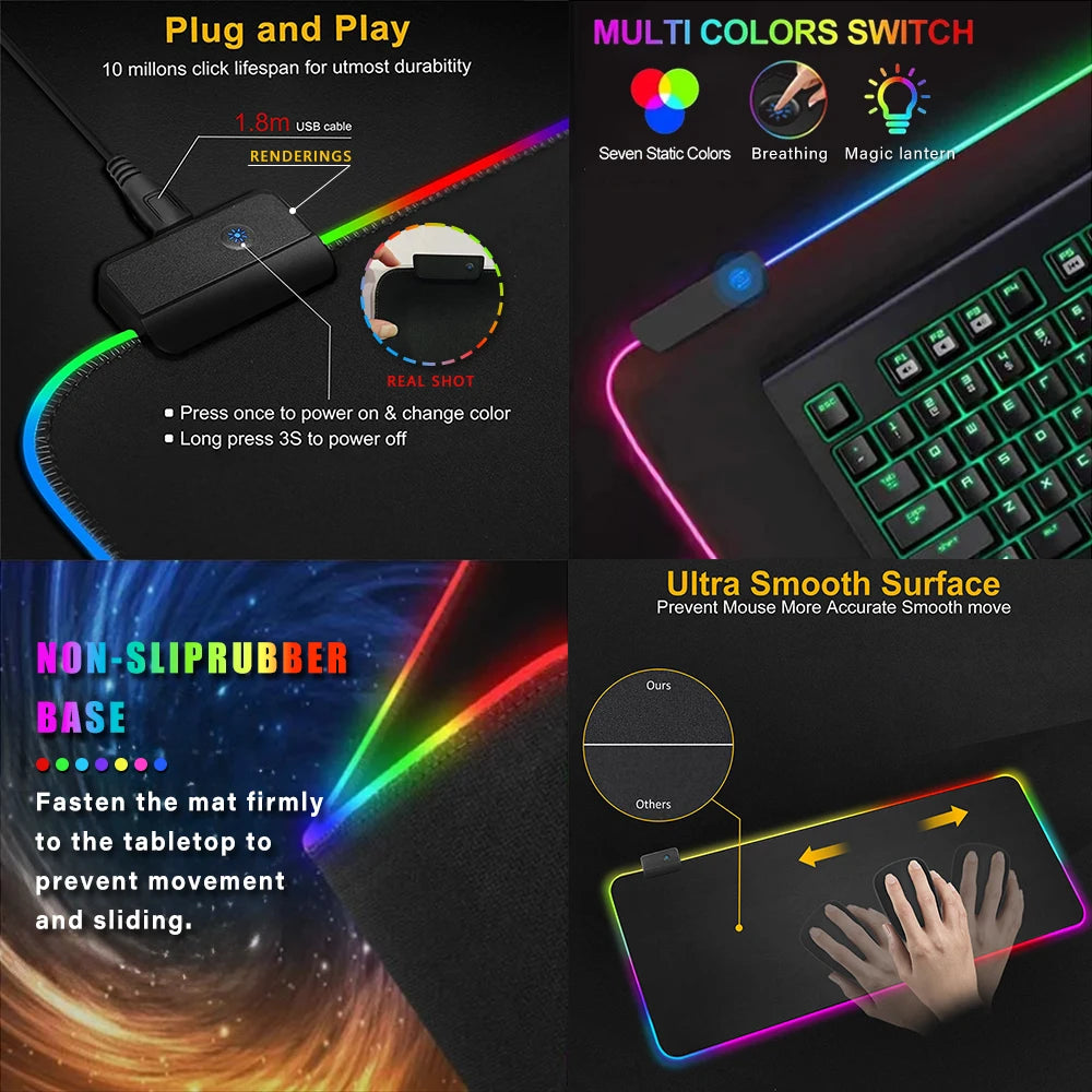 Cool Battlefield 6 Mouse Pad RGB Gaming Mouse Pad XXL, Extended Surface, Non-Slip, Smooth, LED Lights, Perfect Desk Mat