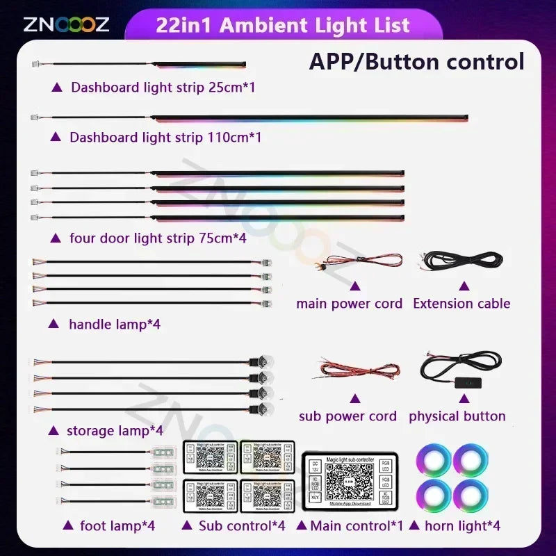 RGB 22in1 Car Interior Acrylic Car Ambient Lights for Audi A3 A4 A5 A6 A7 A8 Q3 Q5 Q7 Q8  Decorative Lights Car Accessories