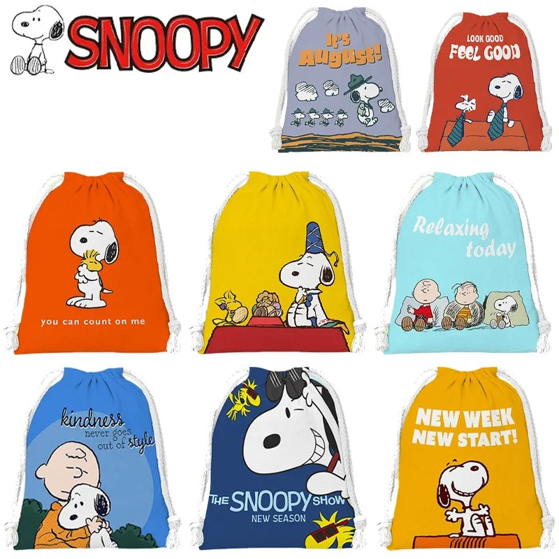 Snoopy Drawstring Bag Reusable Cotton Fabric Storage Bag Cartoon Toiletries Bag Jewelry Bag Candy Bag Gift Bag Party Decoration