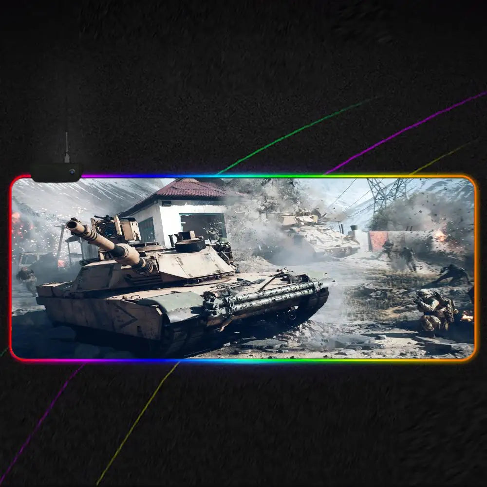 Cool Battlefield 6 Mouse Pad RGB Gaming Mouse Pad XXL, Extended Surface, Non-Slip, Smooth, LED Lights, Perfect Desk Mat