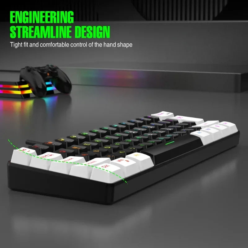 Wired Black & White 61-key Mini RGB Backlit Gaming Keyboard with Mechanical Feel Portable and Compact for Business & Office Use