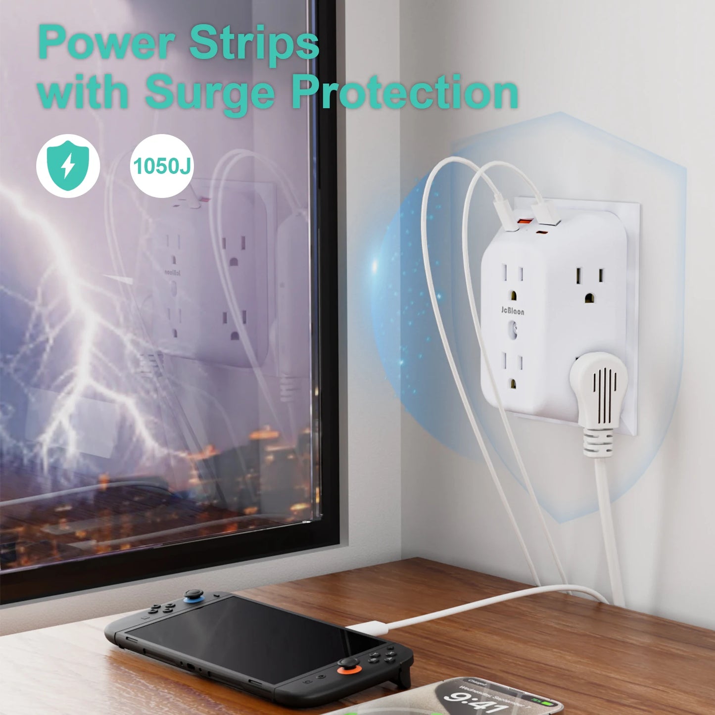 USB Wall Charger Surge Protector 6 Outlet Extender with 4 USB Charging Ports (2 USB C Outlet) , Wall Adapter Spaced for Home