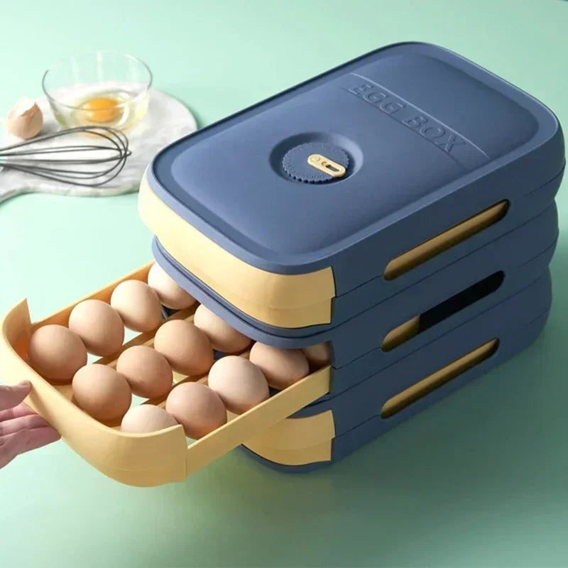 Drawer Egg Storage Box,Refrigerator Organizer with Lid for Fresh Keeping,Multipurpose Food Container for Dumplings Fruits,Home