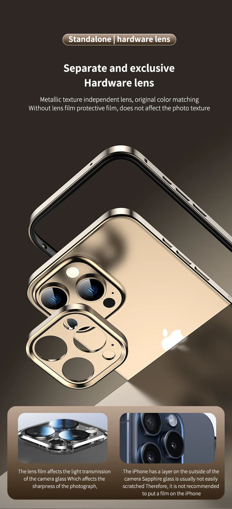 Camera Protection + Hybrid Silicone Frame Aluminum Metal Phone Case For iPhone 16 15 14 13 Pro Max Better Heat Bumper