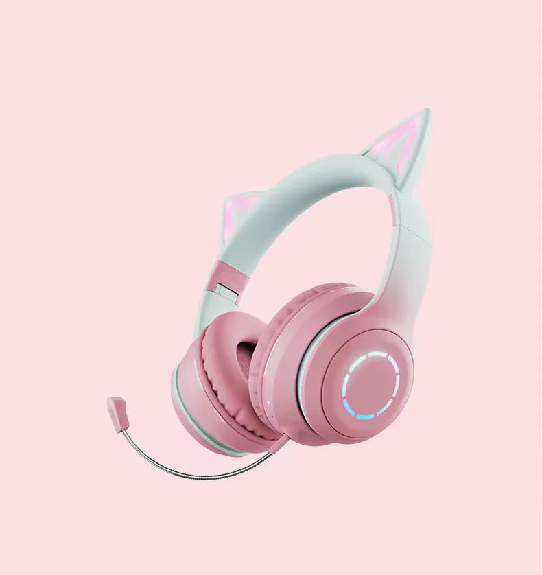 RGB Headset Gamer Girl Wireless Headphones Bluetooth Earphone With Microphone Cat Ear Gaming Earphones Stereo Helmet For Phone